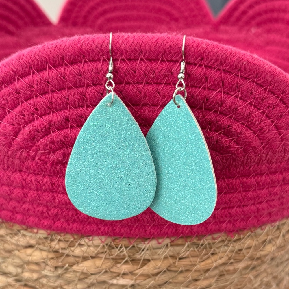 Sparkling Teal Teardrop Earrings